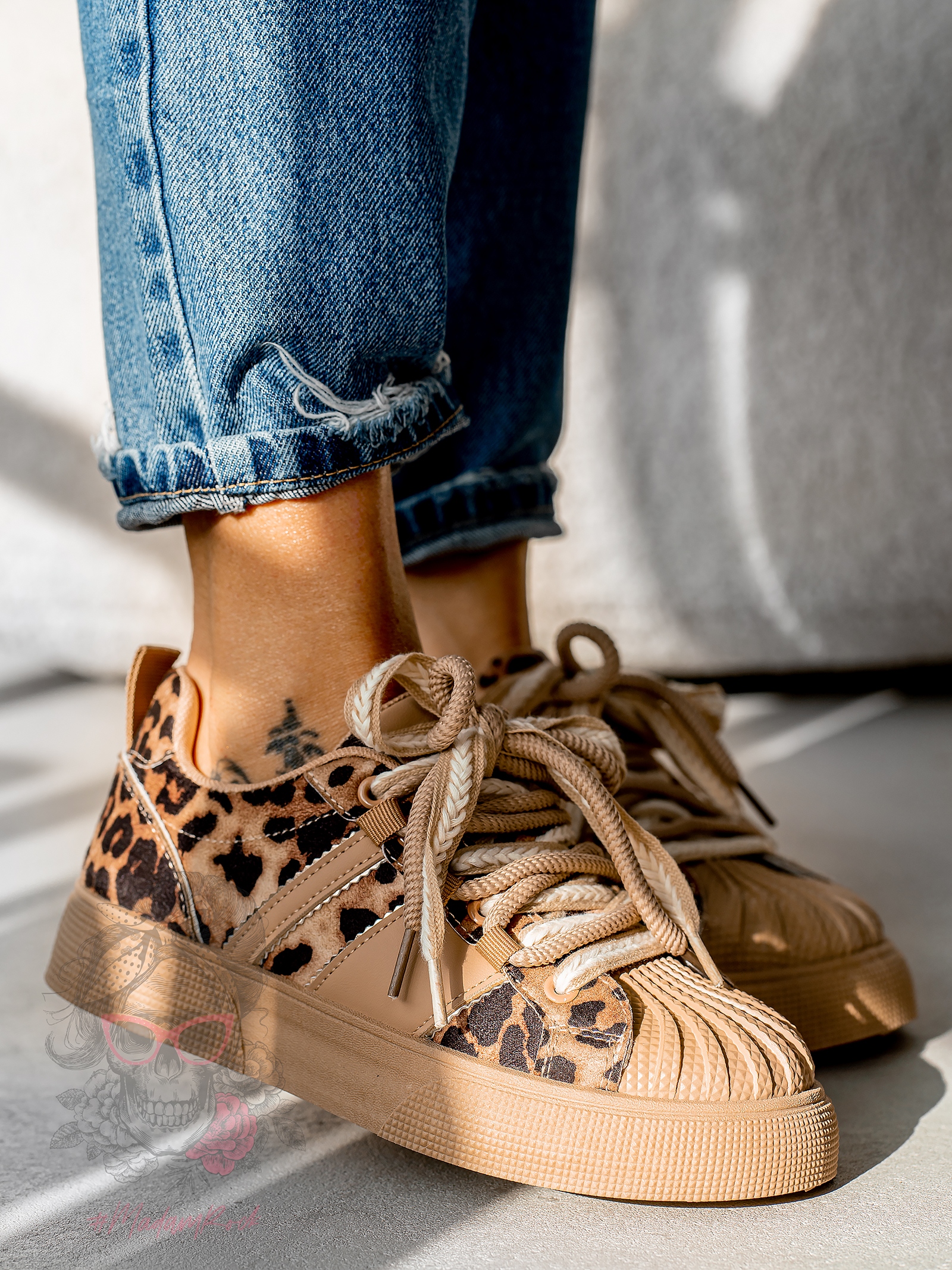 Buty sportowe Rock Bospo jasnokarmelowe w panterkę