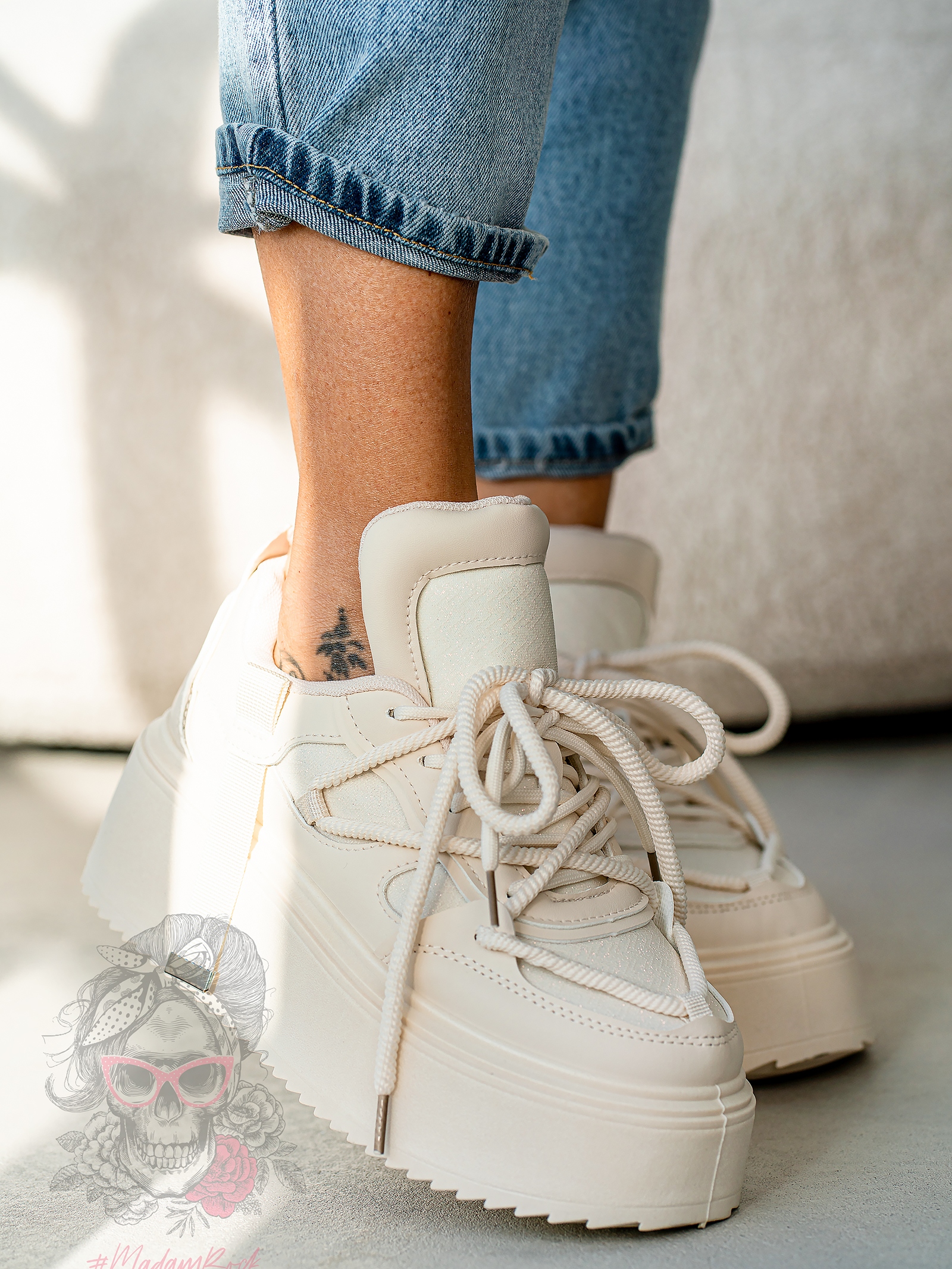 Buty sportowe na platformie Madam Dolle beżowe