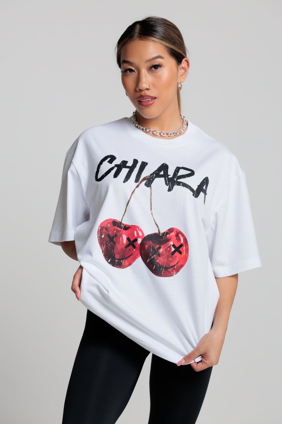 T-shirt bawełniany CHIARA CHERRY biały