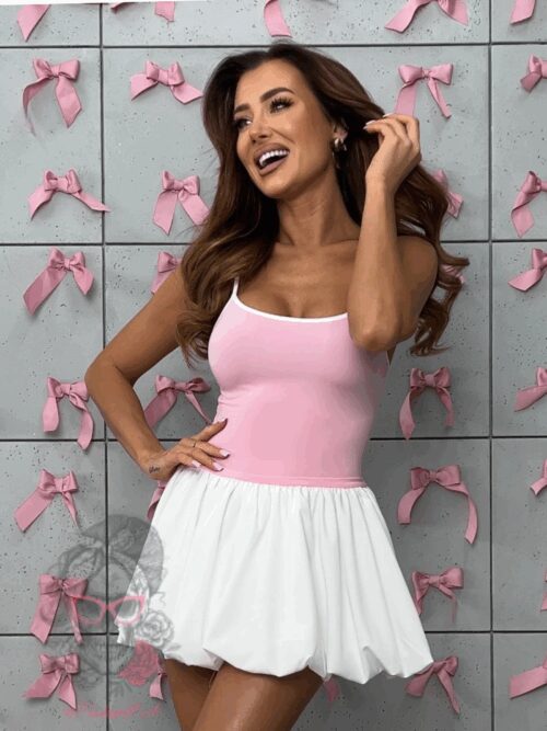 Sukienka bombka Sitti biało-różowa