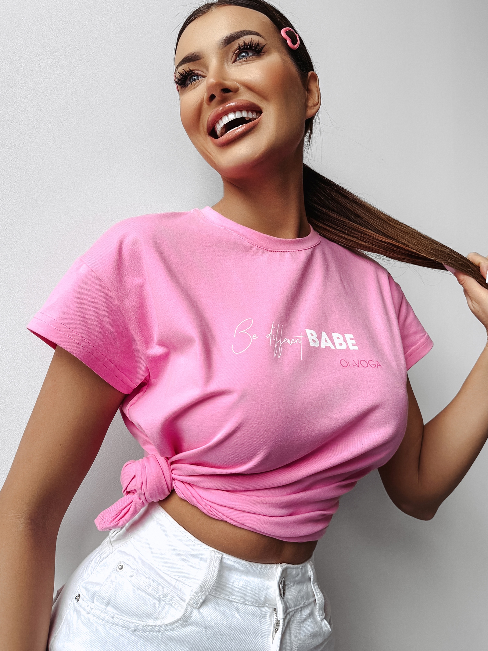 T-shirt damski bawełniany PURNITO OLAVOGA pudrowy róż T-shirt damski bawełniany PURNITO OLAVOGA pudrowy róż