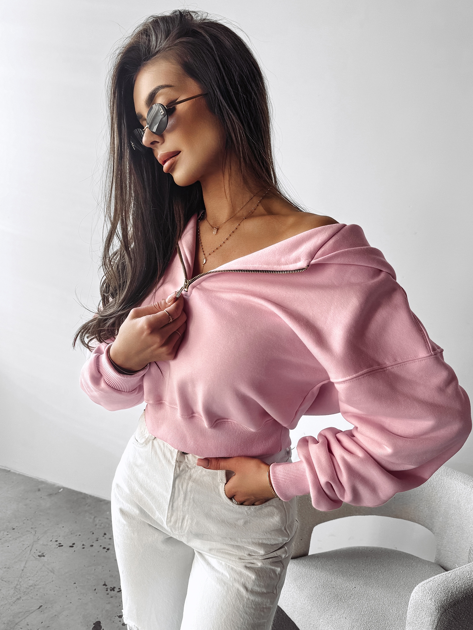 Bluza damska z kapturem MOLETO OLAVOGA pudrowa