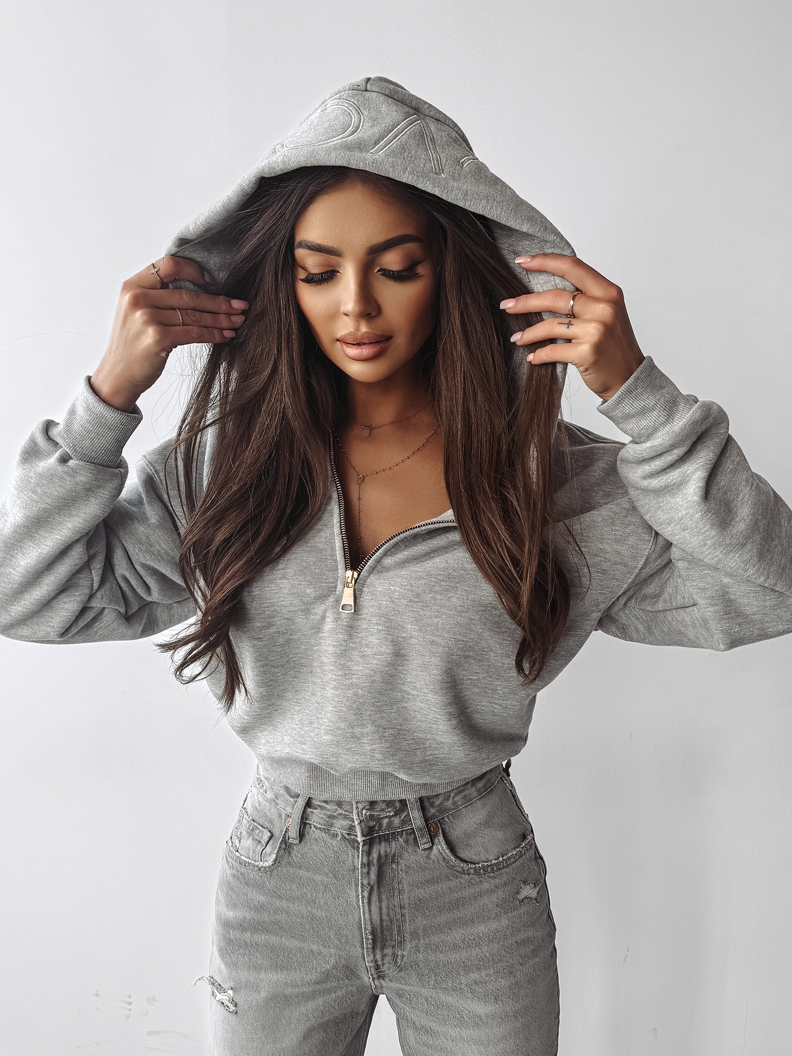 Bluza damska z kapturem MOLETO OLAVOGA szara