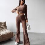 Komplet taliowany bawełniany SHIRO OLAVOGA cappuccino