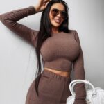 Komplet taliowany bawełniany SHIRO OLAVOGA cappuccino