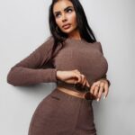 Komplet taliowany bawełniany SHIRO OLAVOGA cappuccino