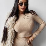 Komplet taliowany bawełniany SHIRO OLAVOGA beżowa