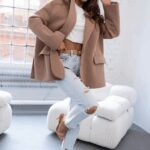 Marynarka oversize z aplikacją MC SMILE cappuccino/pomarańcz