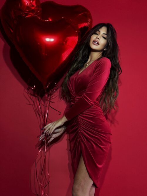 Sukienka welurowa marszczona NB Elevens czerwona