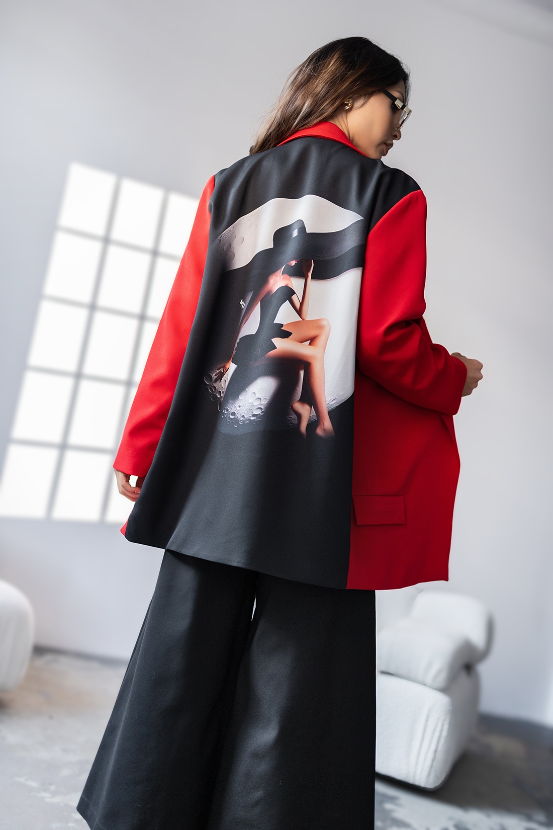 Marynarka oversize z nadrukiem MC LADY czerwona