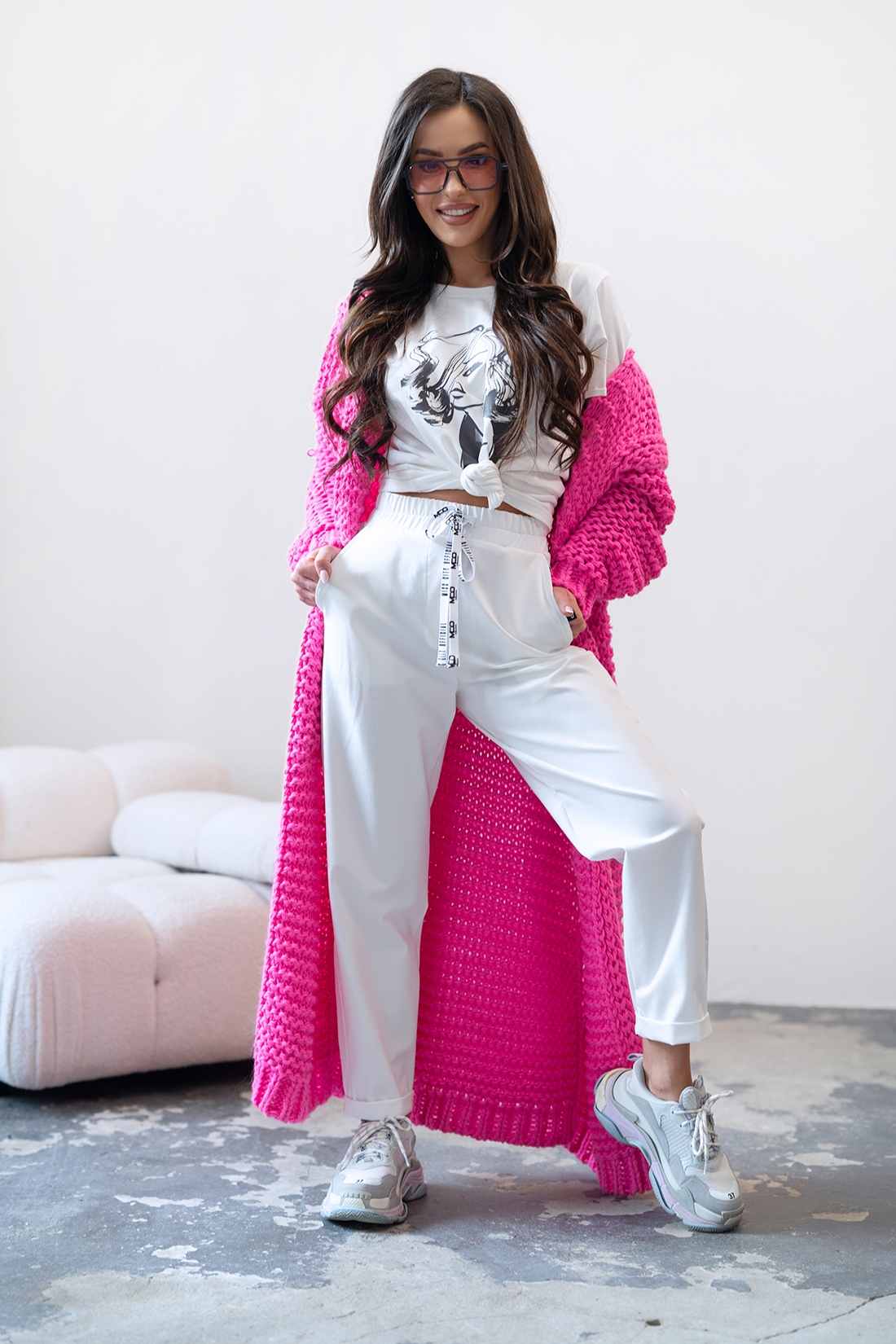 Kardigan sweter długi MC CRAFTED różowy