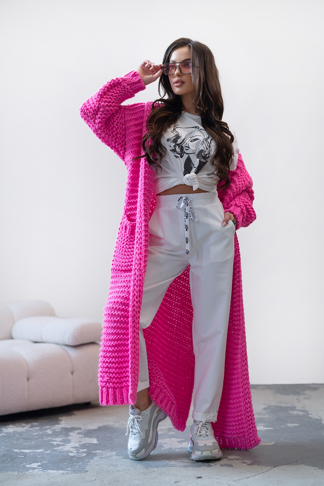 Kardigan sweter długi MC CRAFTED różowy