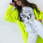 Kardigan sweter długi MC CRAFTED żółty neon