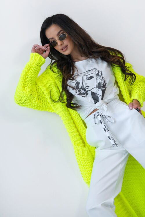 Kardigan sweter długi MC CRAFTED żółty neon