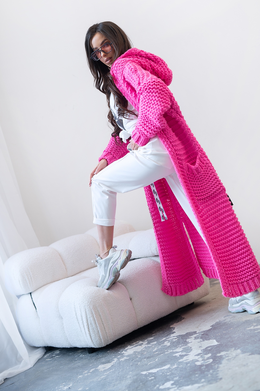 Kardigan sweter długi MC CRAFTED różowy