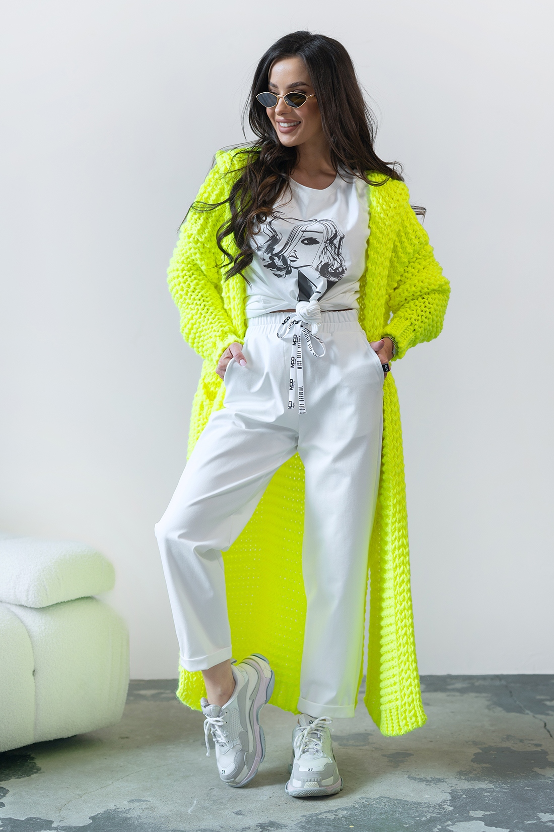 Kardigan sweter długi MC CRAFTED żółty neon Kardigan sweter długi MC CRAFTED żółty neon