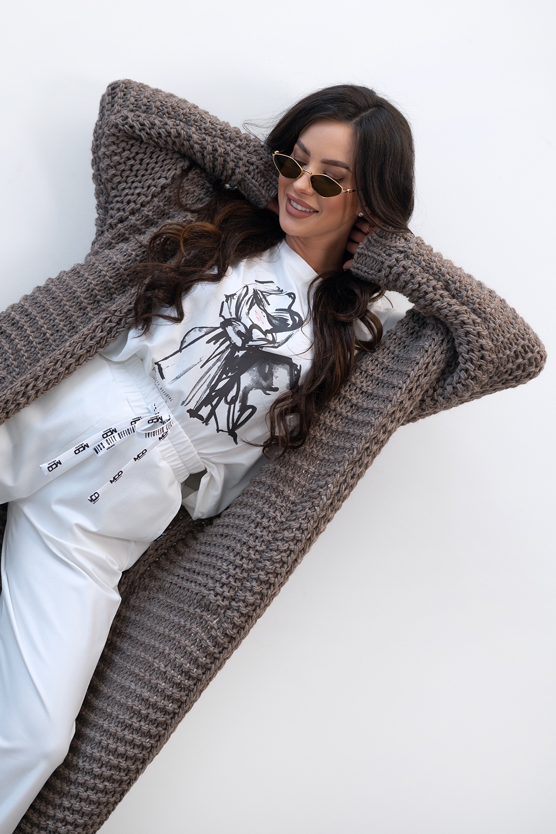 Kardigan sweter długi MC CRAFTED brązowy