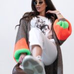 Sweter pleciony kardigan MC Multicolor brąz - pomarańcz