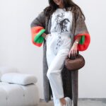 Sweter pleciony kardigan MC Multicolor brąz - pomarańcz