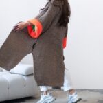 Sweter pleciony kardigan MC Multicolor brąz - pomarańcz