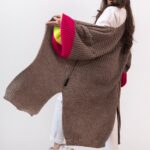 Sweter pleciony kardigan MC Multicolor brąz - fuksja