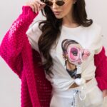 T-shirt z kolorowym nadrukiem MC PINK GLASSES biały