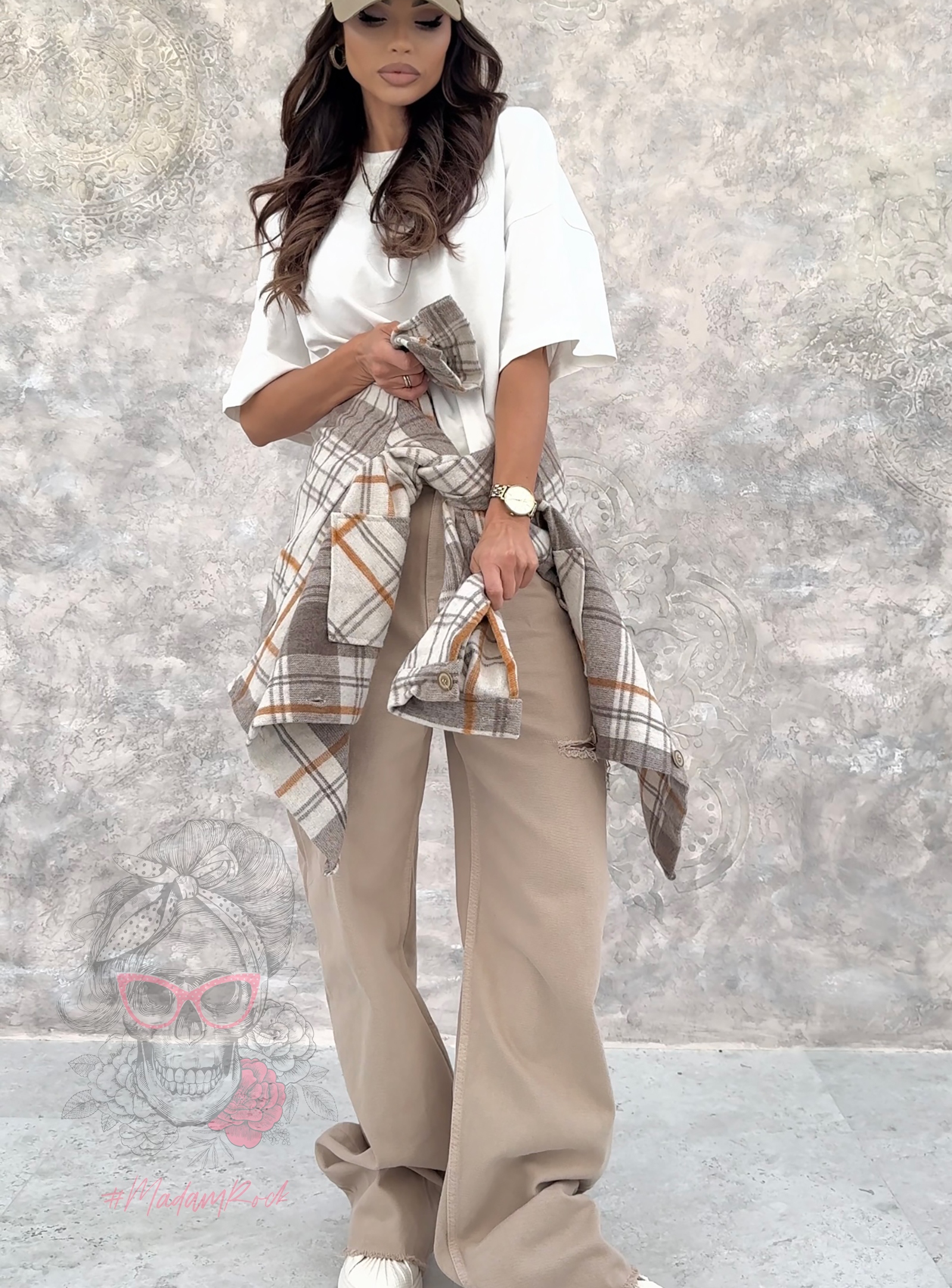 Spodnie jeansowe baggy fit DEIVEN OLAVOGA beżowe