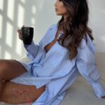 Koszula oversize w paseczki Hefis niebieska