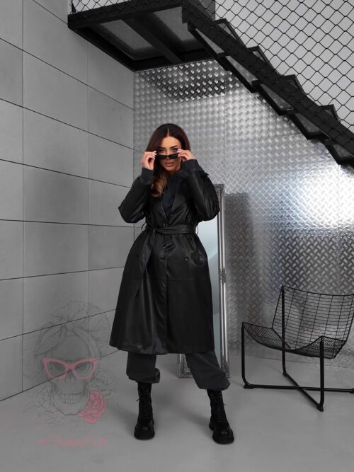 Płaszcz trencz skórzany Freedom czarny przecierany