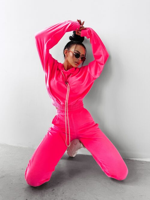 Komplet damski welurowy LAGOS OLAVOGA neon róż