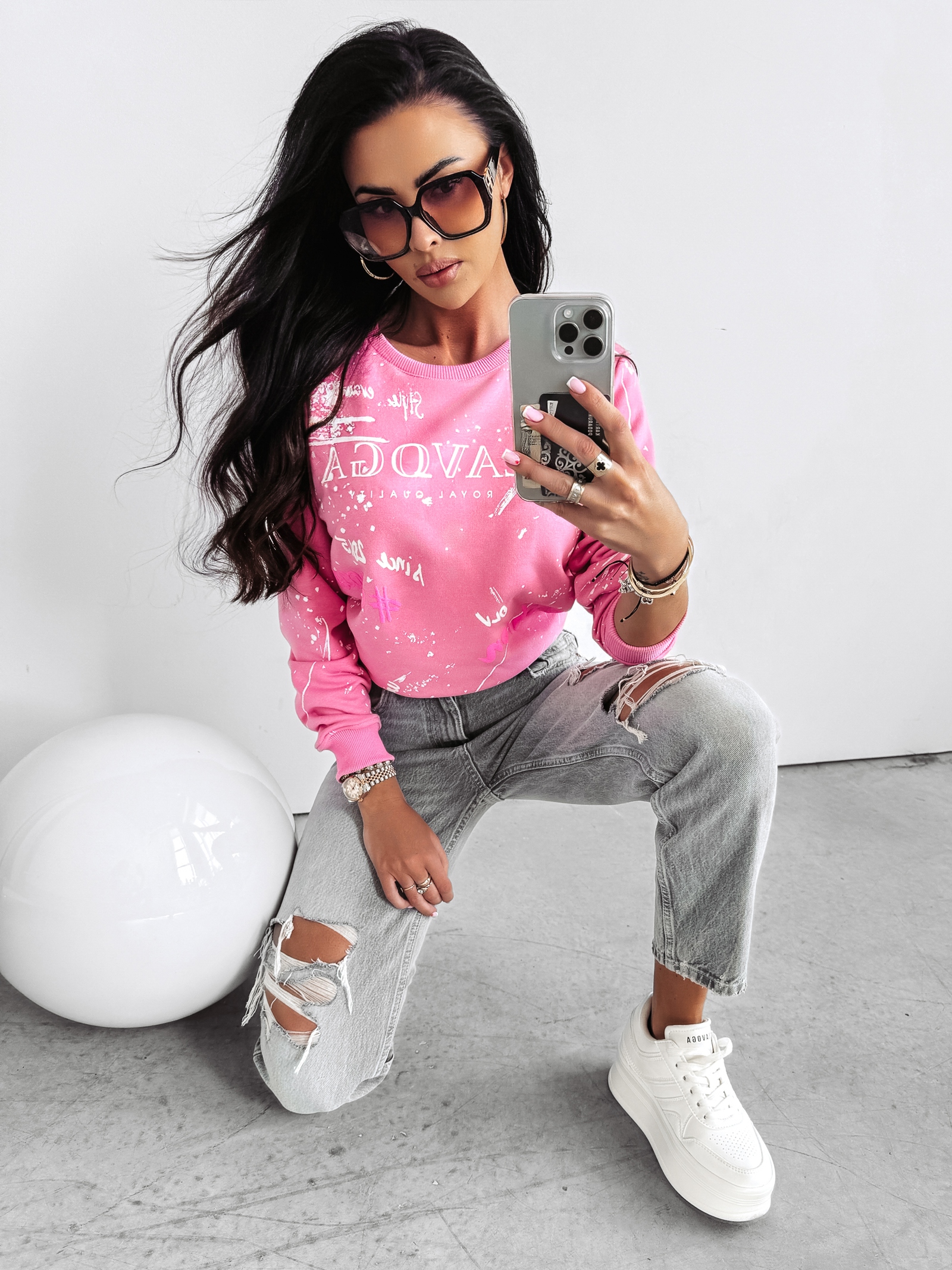Bluza dzianinowa crewneck Urban Ola Voga różowa
