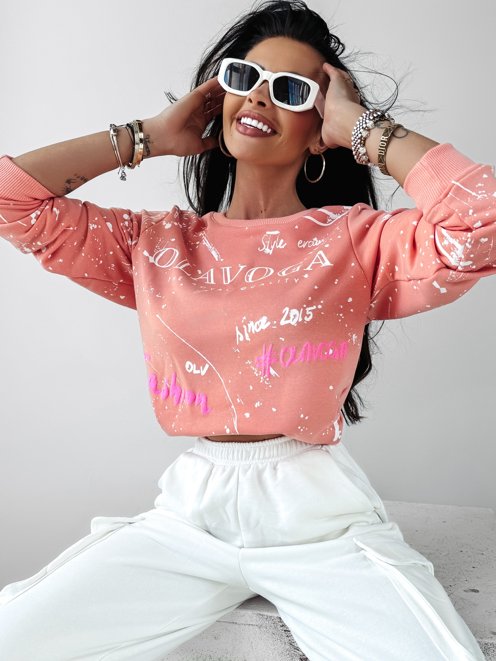 Bluza dzianinowa crewneck Urban Ola Voga brzoskwiniowa