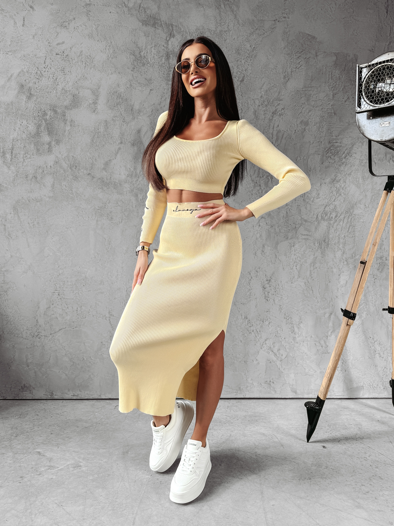 Komplet damski prążkowany Milano Ola Voga bananowy Komplet damski prążkowany Milano Ola Voga bananowy