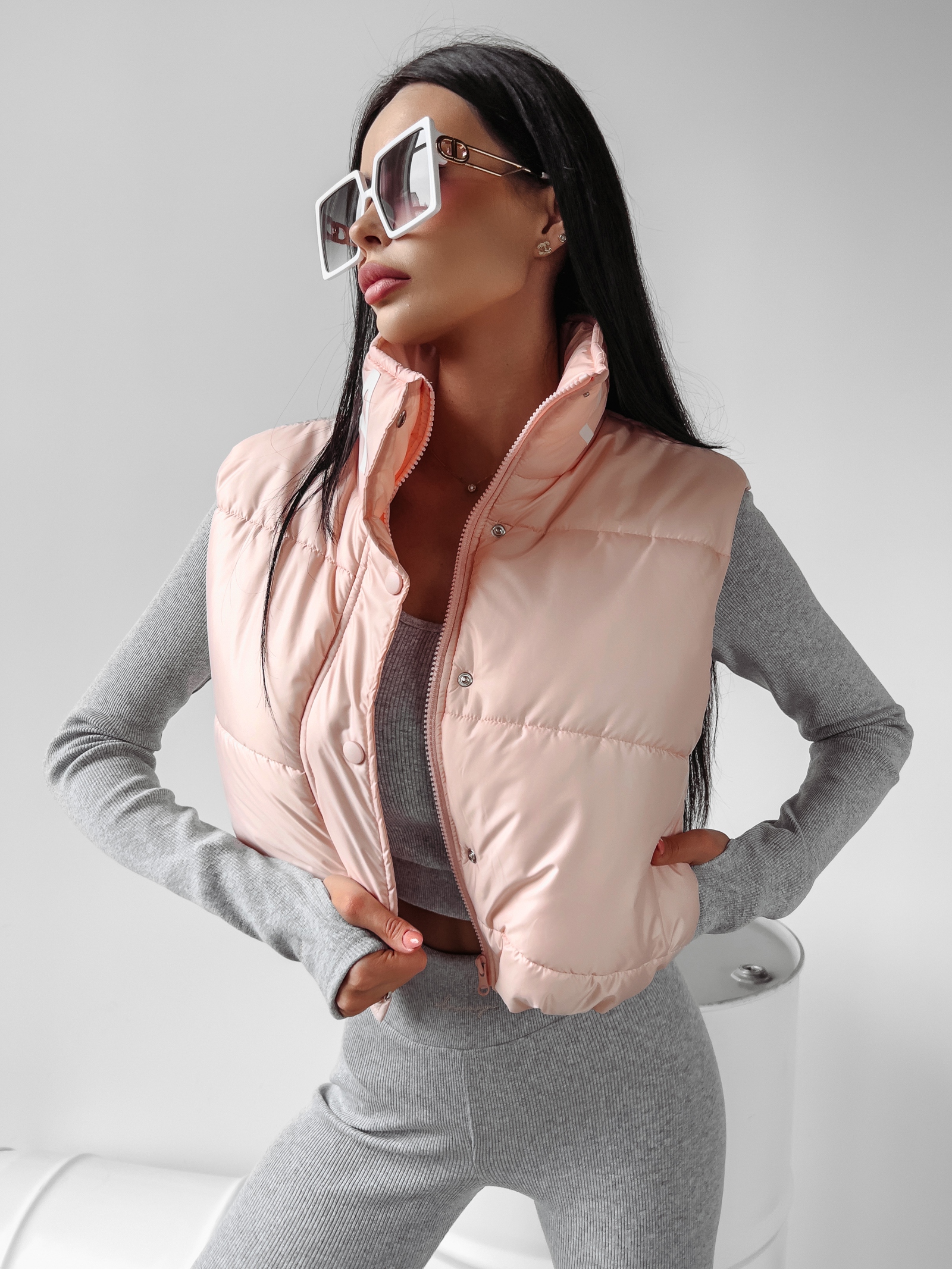 Kamizelka pikowana Puffer Ola Voga pudrowa