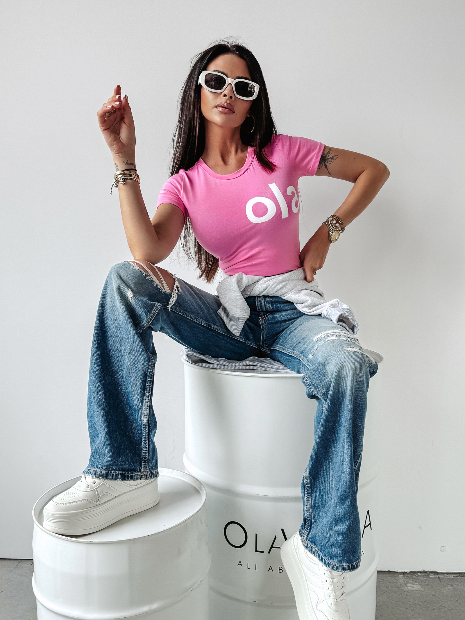 T-shirt dopasowany Estera Ola Voga różowy