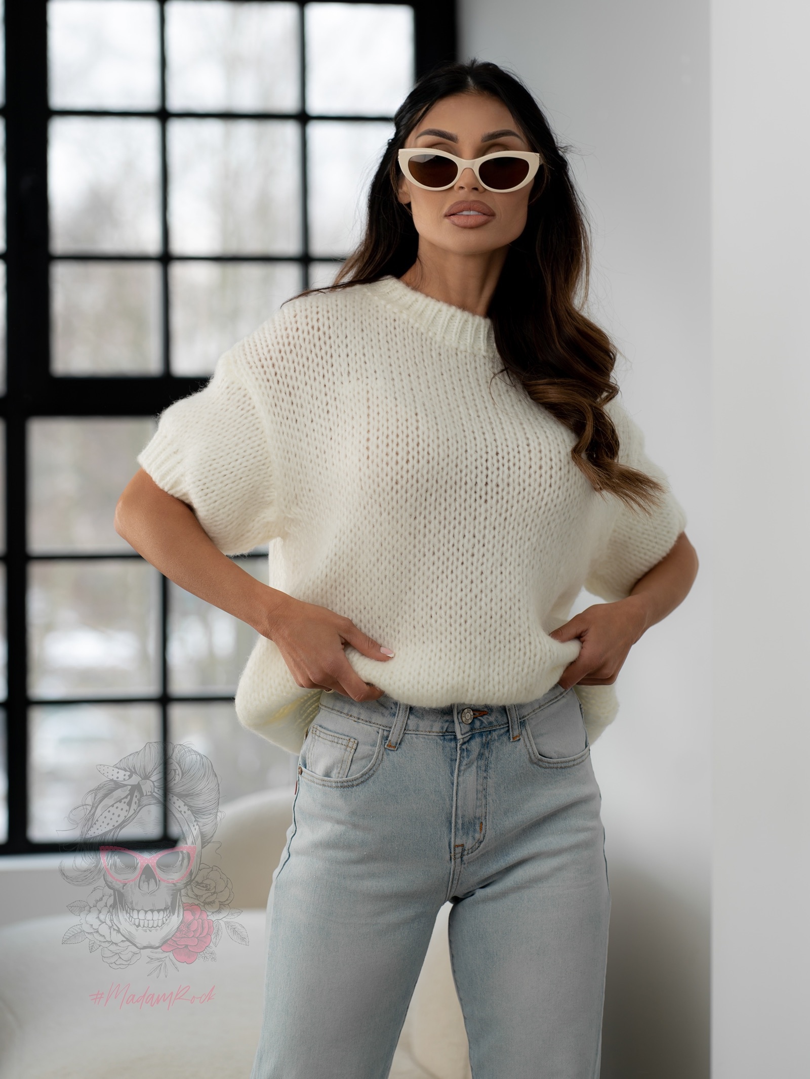 Sweter z krótkim rękawem Gorem ecru