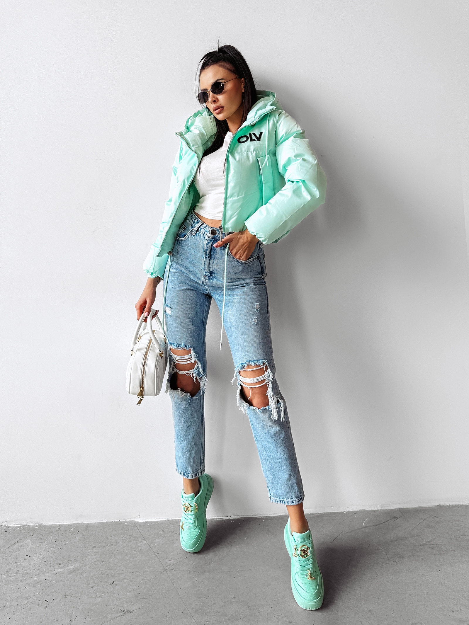 Kurtka damska z kapturem FOXY OLAVOGA miętowa