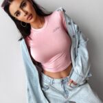 Bluzka krótka LIMA OLAVOGA pudrowy róż