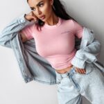 Bluzka krótka LIMA OLAVOGA pudrowy róż