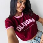 T-shirt bawełniany LEMON OLAVOGA bordowy