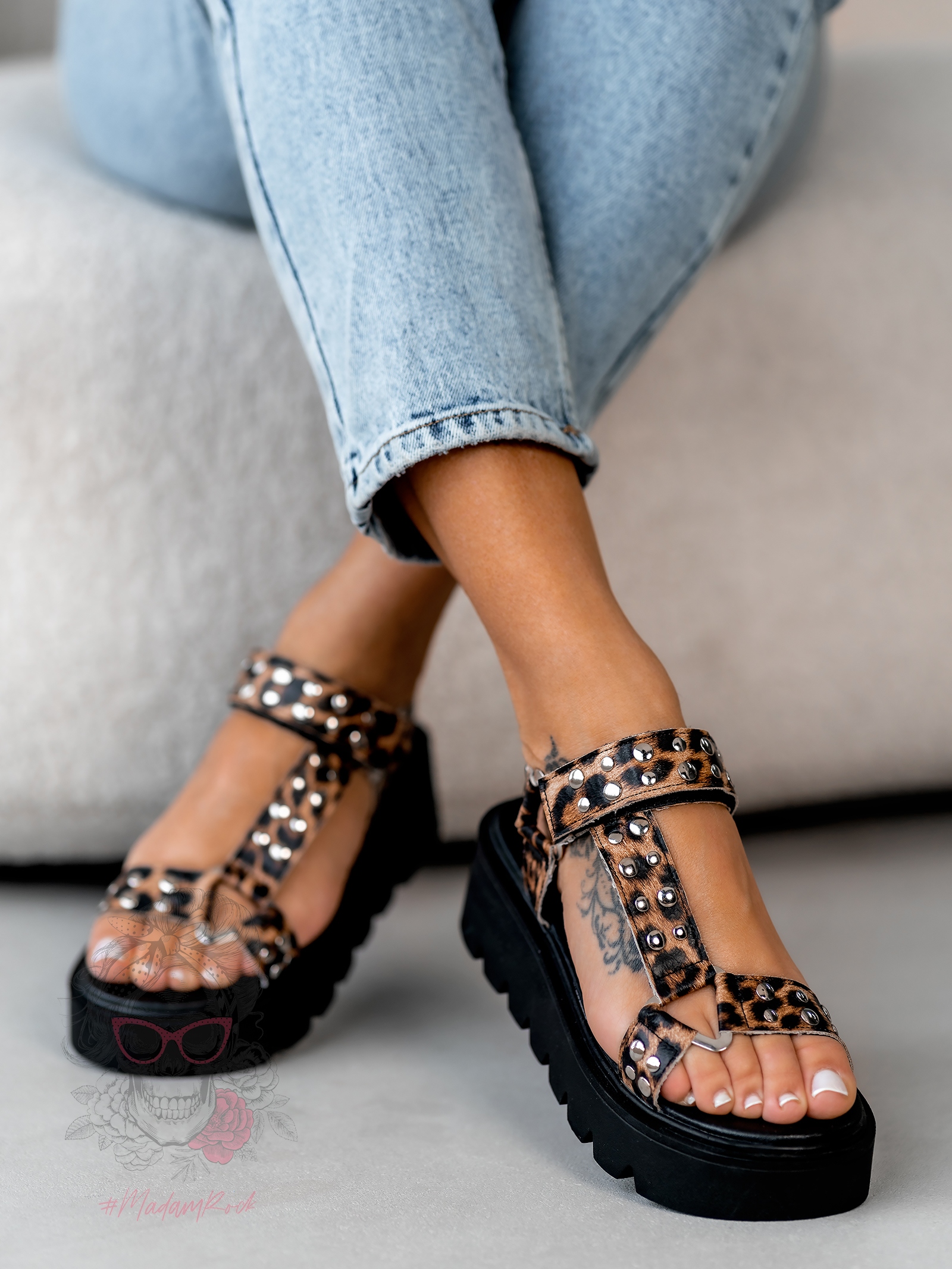 Sandały na platformie Rock Rerer w panterkę