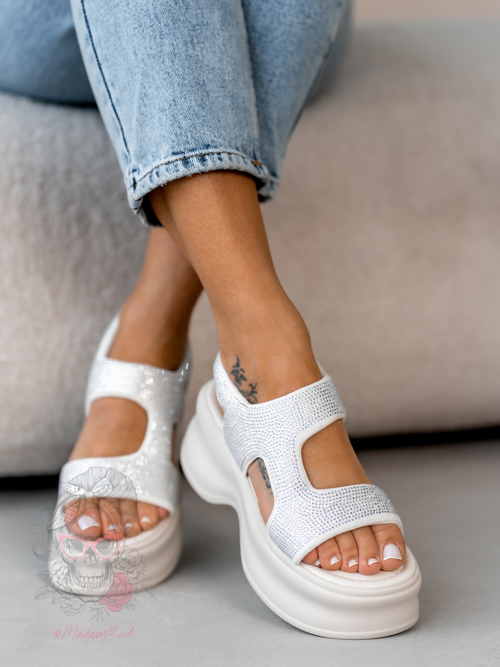 Sandały na platformie Madam Lepes kremowe