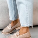 Mokasyny zamszowe Madam Fikte plecione beżowe