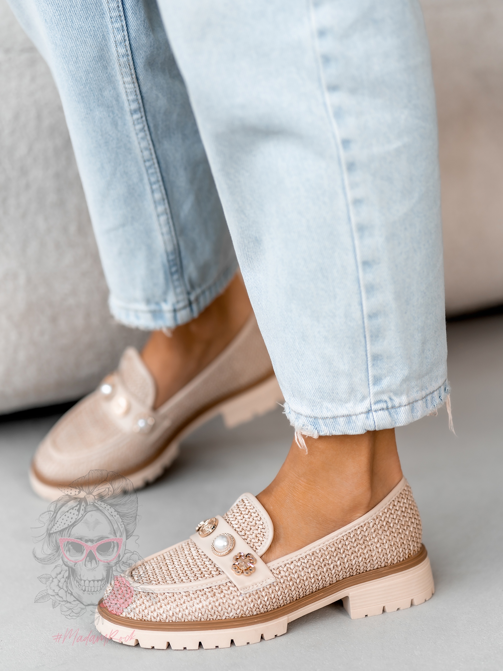 Mokasyny zamszowe Madam Fikte plecione beżowe