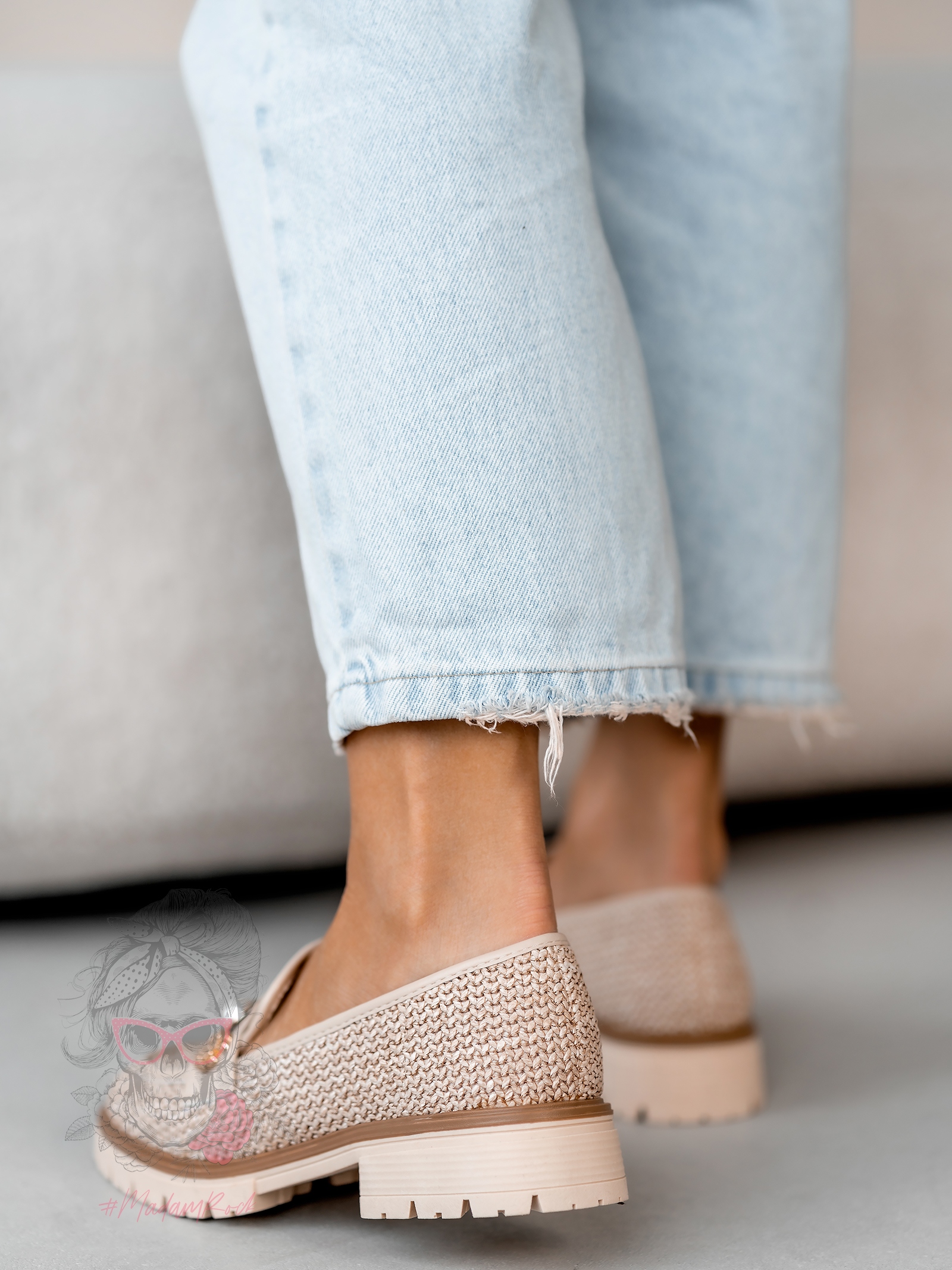 Mokasyny zamszowe Madam Fikte plecione beżowe