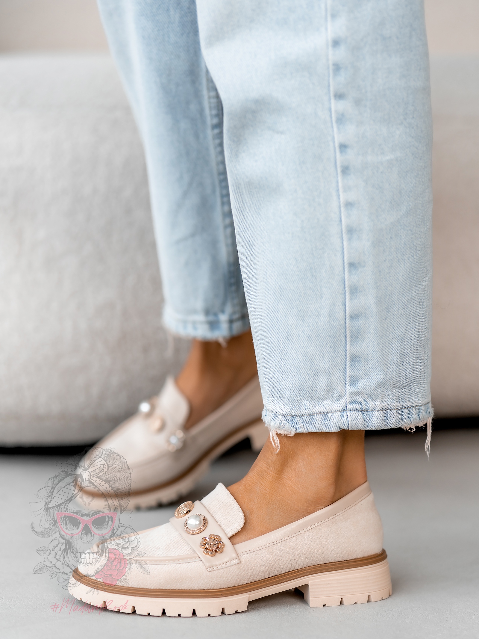 Mokasyny zamszowe Madam Fikte beżowe