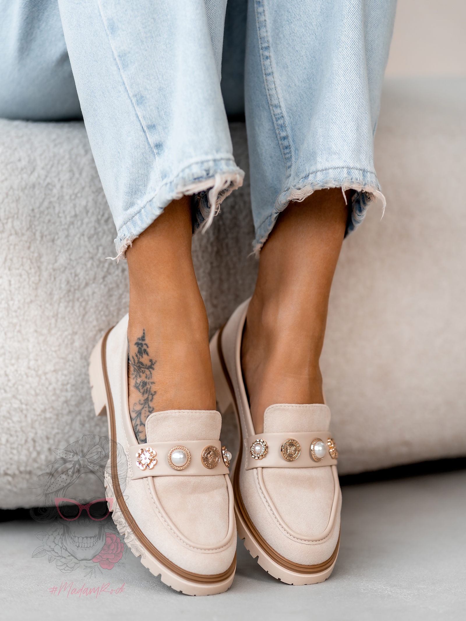 Mokasyny zamszowe Madam Fikte beżowe