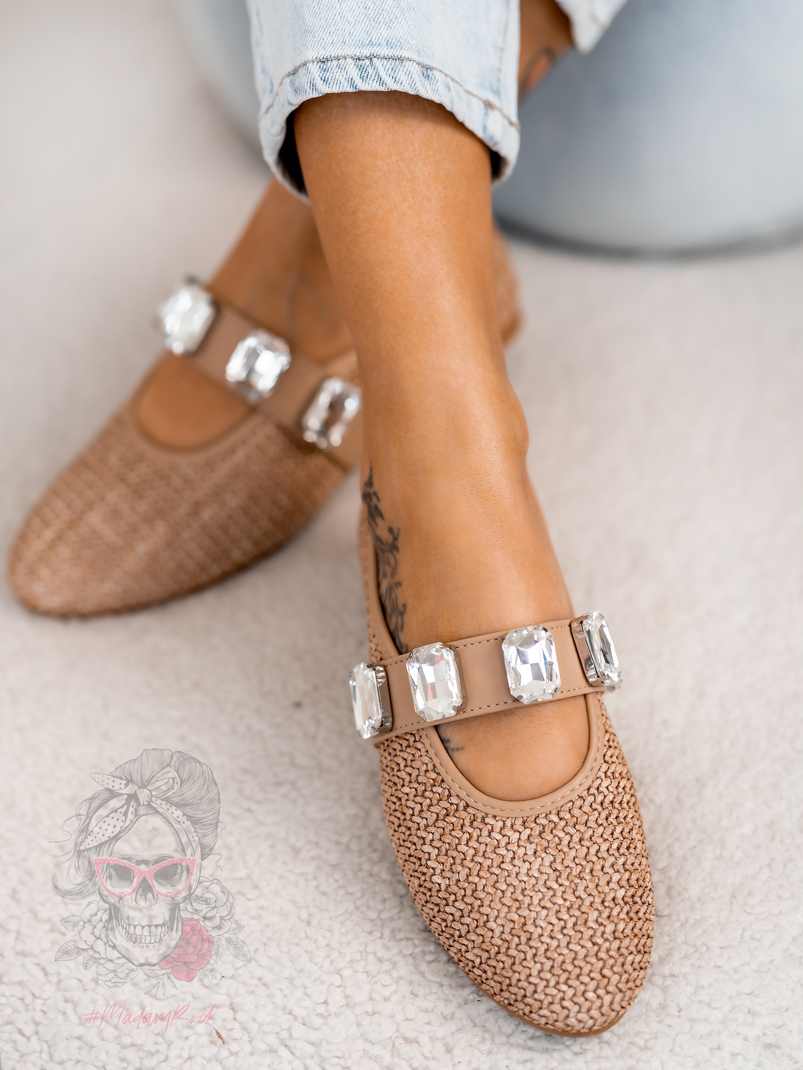 Balerinki z kamieniami Madam Boretto karmelowe Balerinki z kamieniami Madam Boretto karmelowe