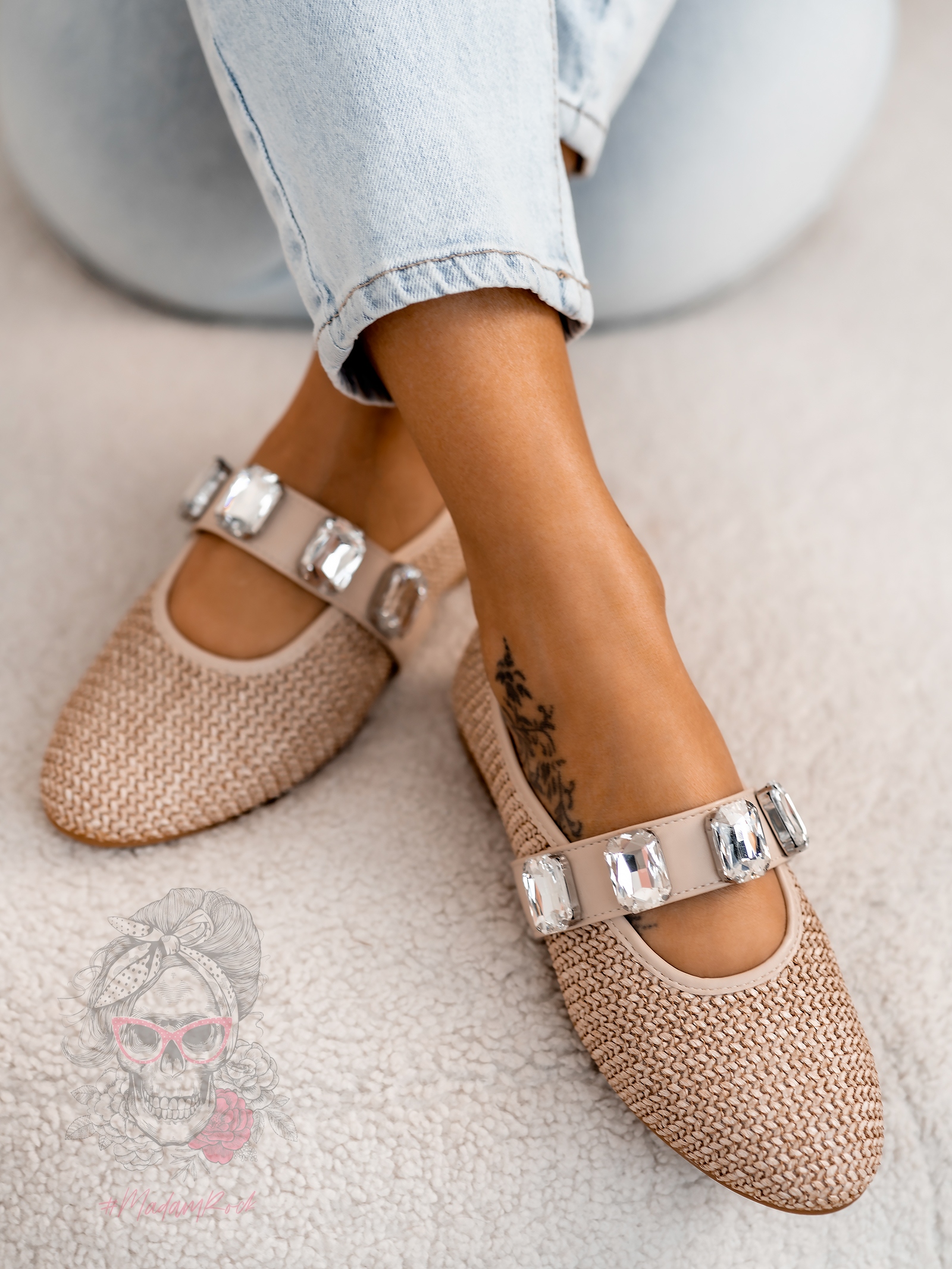 Balerinki z kamieniami Madam Boretto beżowe Balerinki z kamieniami Madam Boretto beżowe