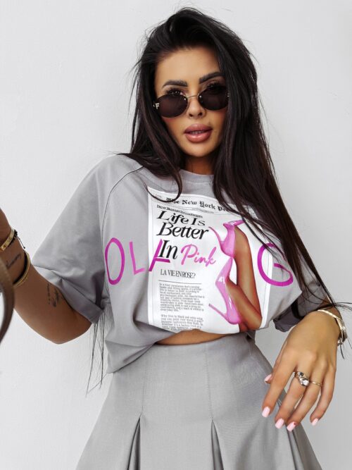 T-shirt klasyczny z nadrukiem CHERISH OLAVOGA szary